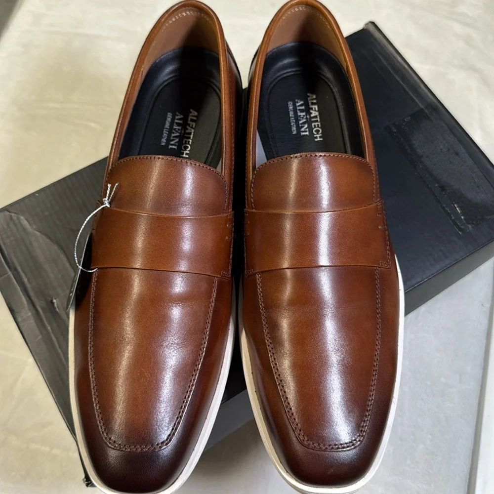 Alfani Men’s Callumm Leather Slip-On Saddle Loafers- Size 10.5 - Burnt Copper